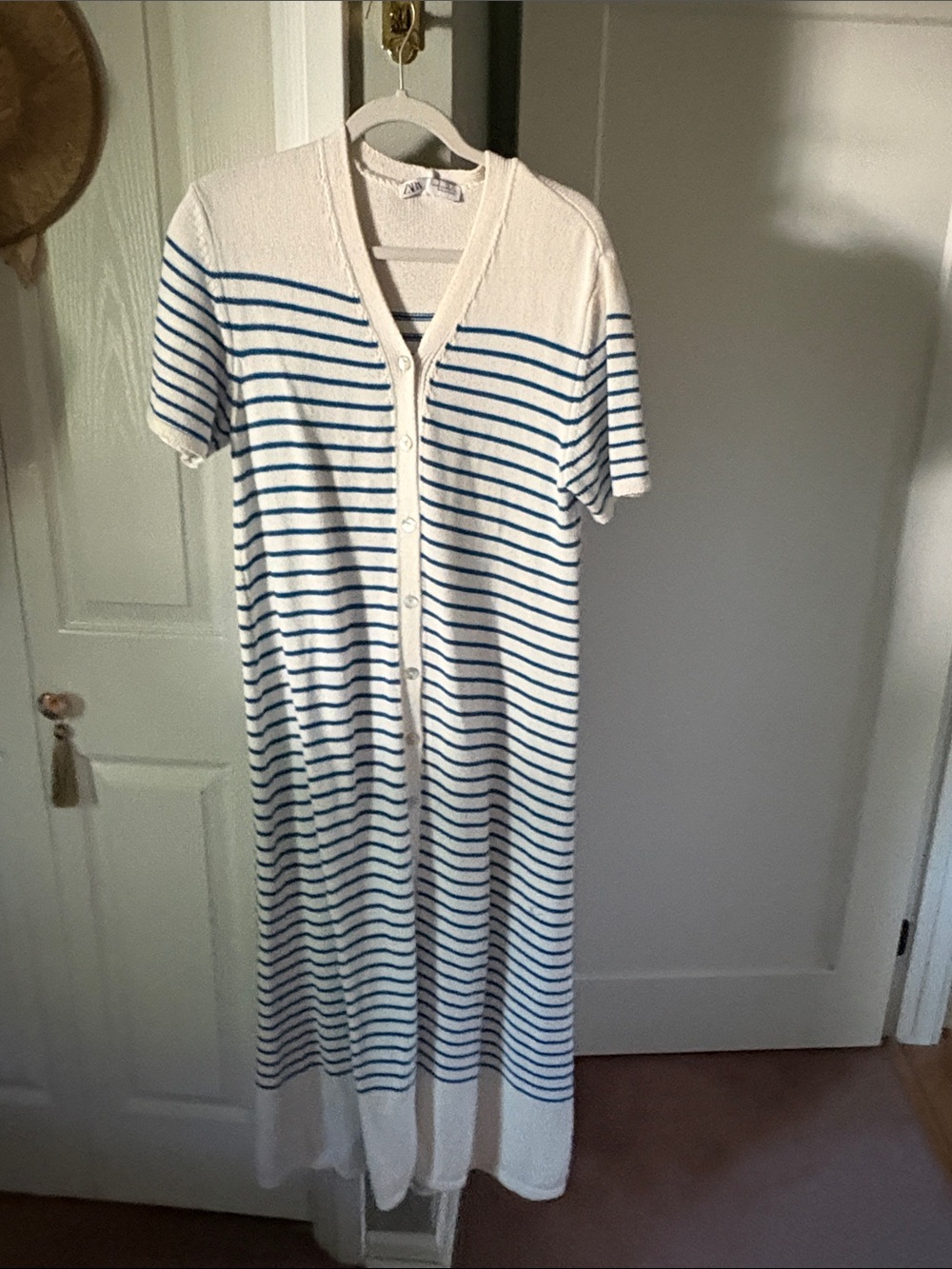 Zara White and Blue Striped Maxi Dress